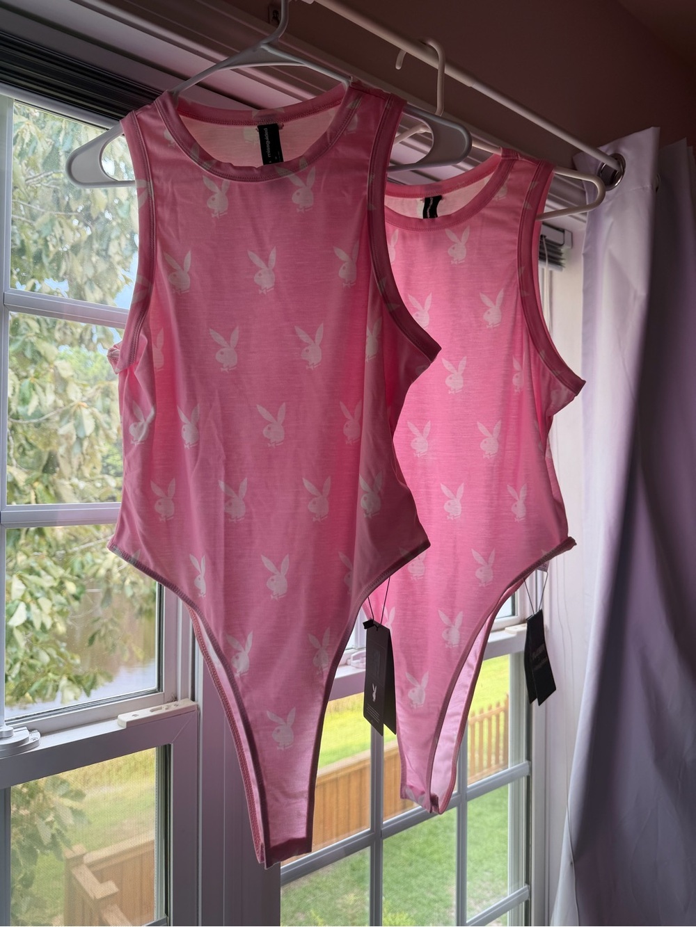 NWT Playboy Pink Sleeveless One-Piece Bodysuit with Bunny Print
